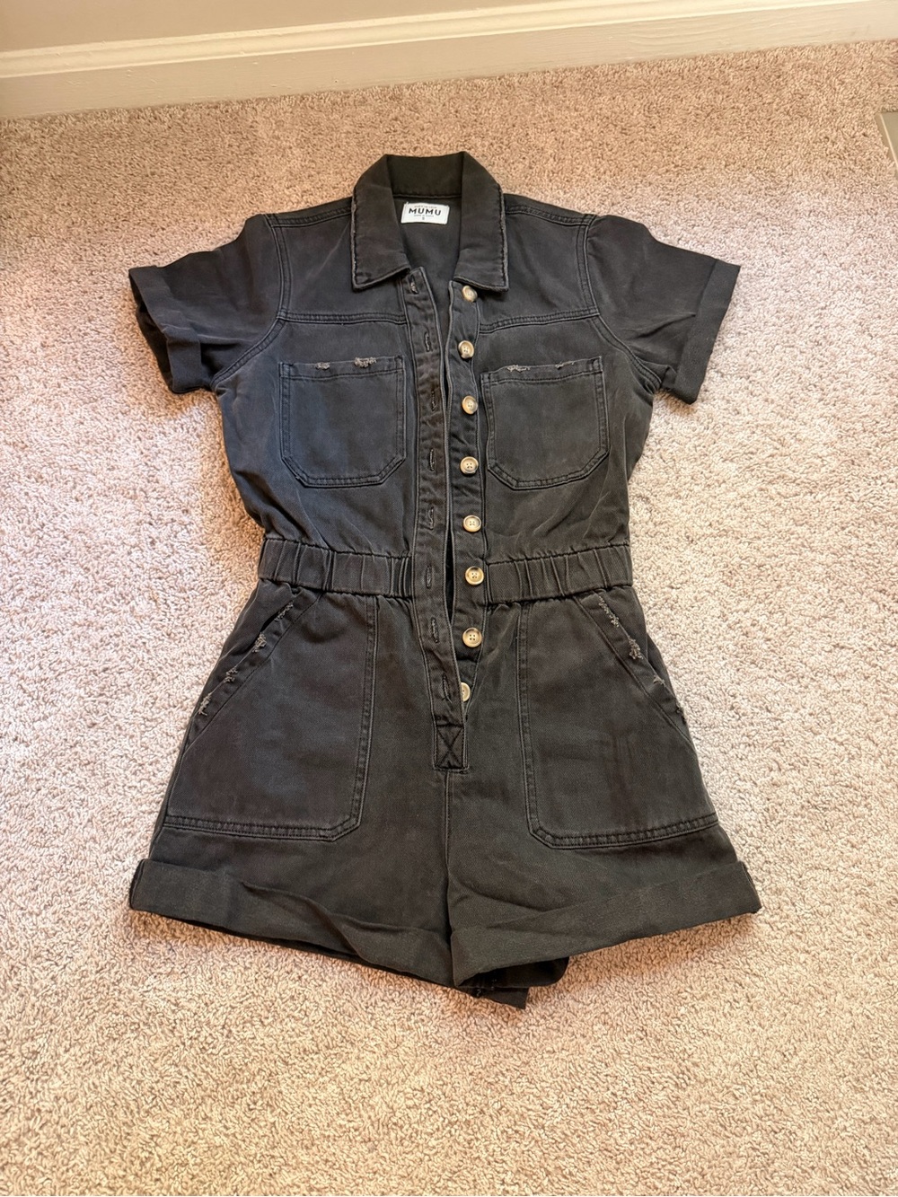 Show Me Your MuMu Black Denim Short Romper
